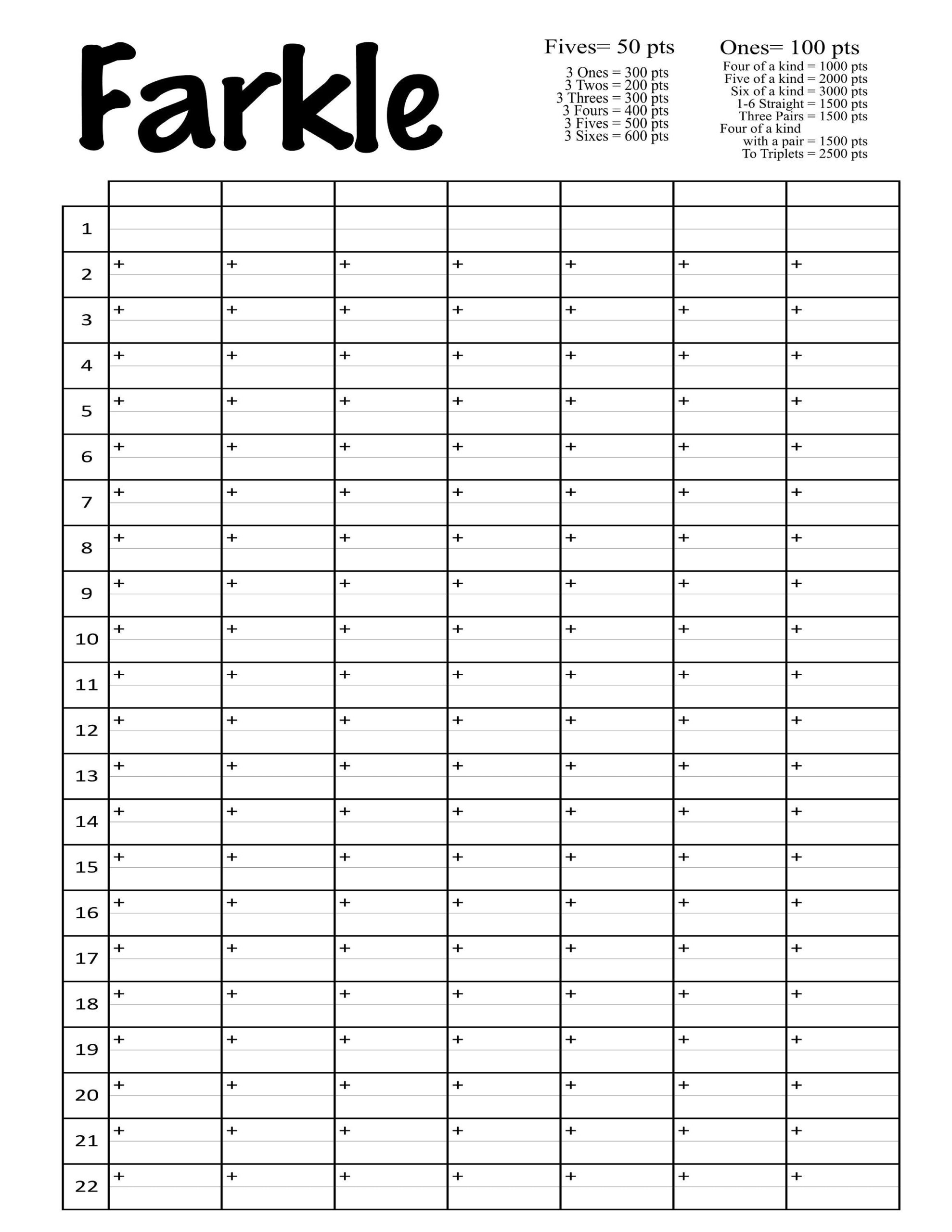 Farkle Score Card Printable File With Blank Spaces To Add Your Own Names DIY Farkle Scorecard Digital File Yarkle Cricut Silhouette Etsy