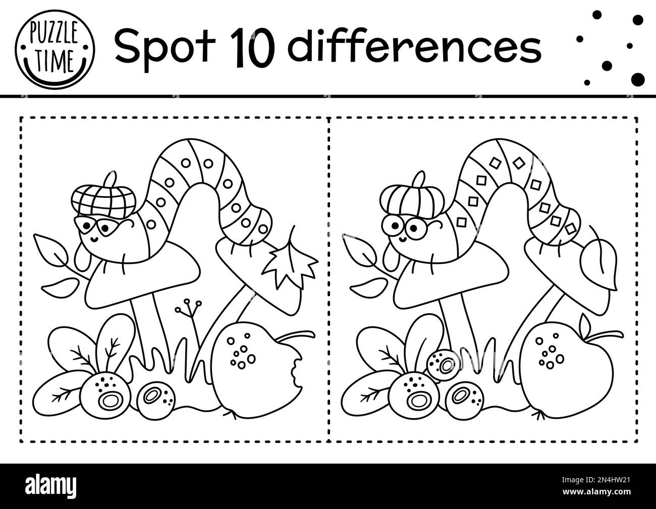 Find Differences Line Game For Kids Black And White Autumn Forest Activity With Caterpillar And Mushroom Printable Worksheet With Cute Insect Woodl Stock Vector Image Art Alamy