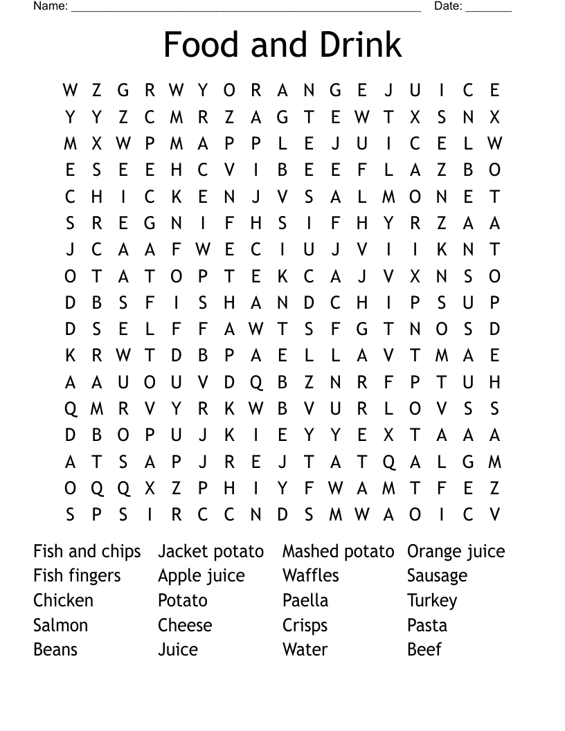 Food And Drink Word Search WordMint Food And Drink Word Search WordMint