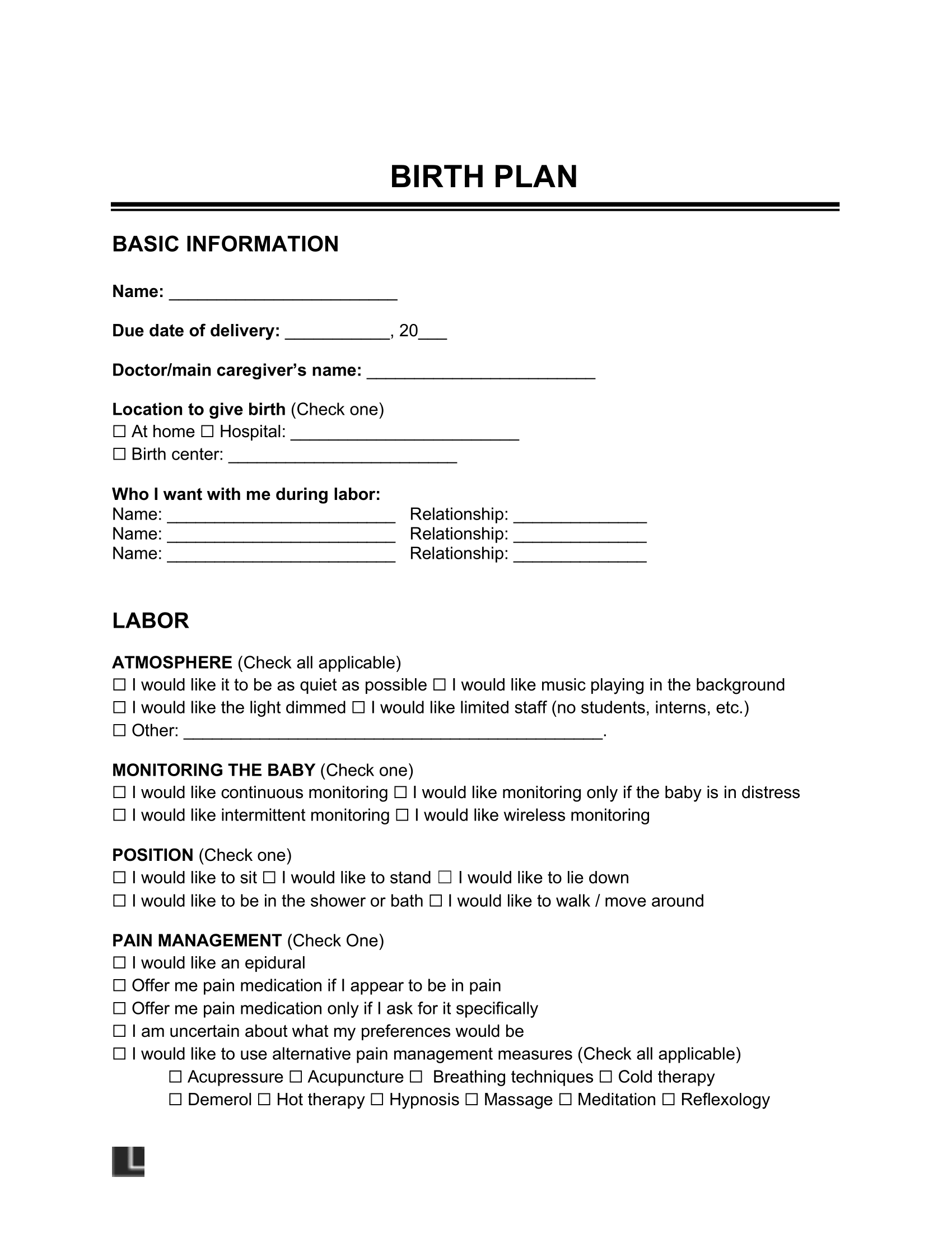 printable birth plan template printable birth plan template