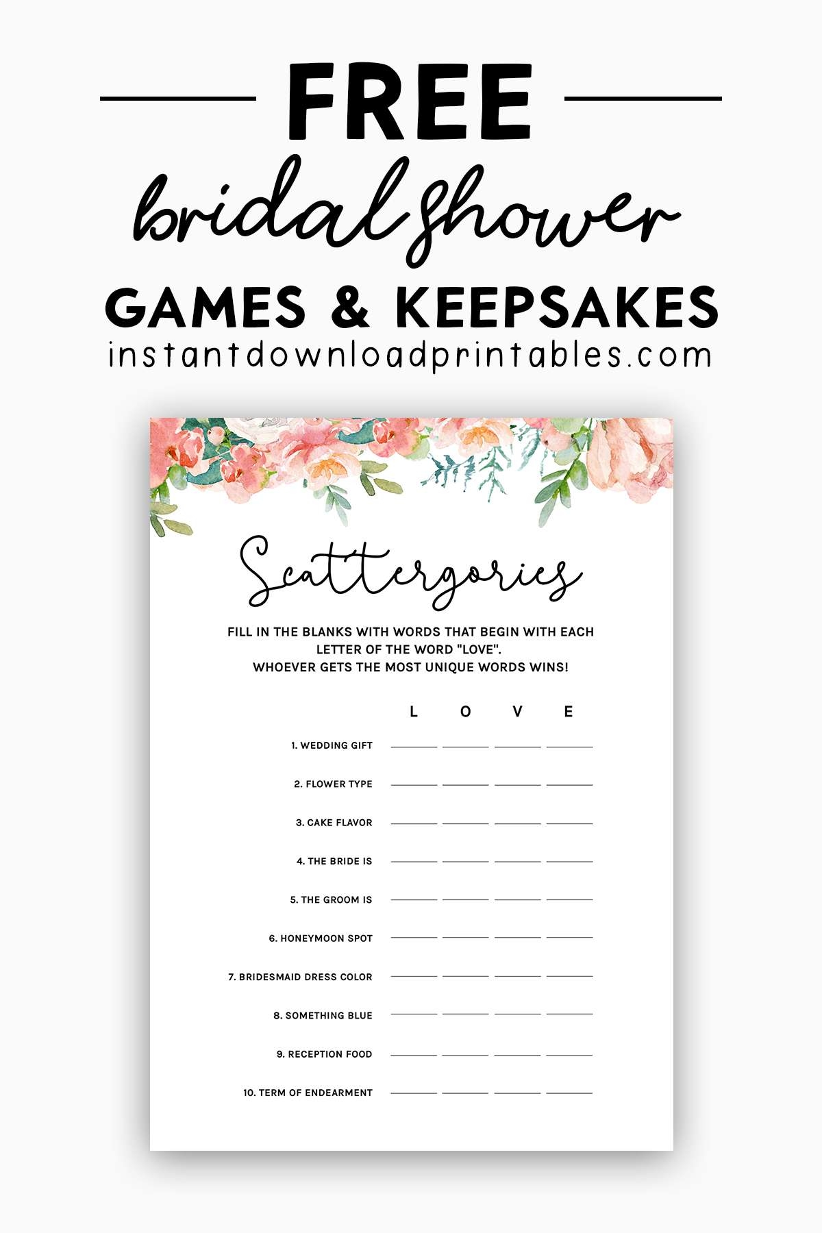 Free Bridal Shower Game Printable Instant Download Instant Download Printables Free Bridal Shower Game Printable Instant Download Instant Download Printables