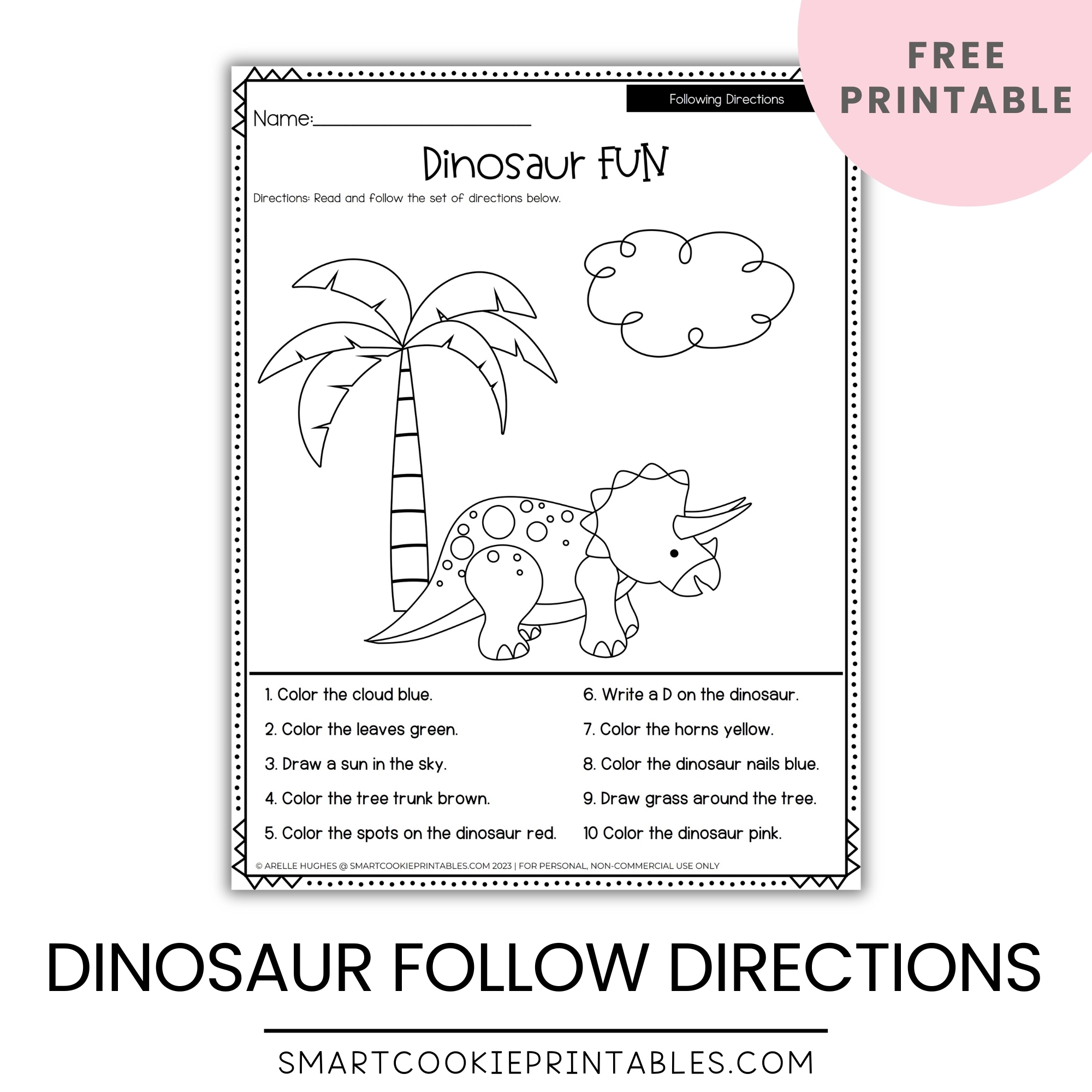 Free Dinosaur Following Directions Printables Smart Cookie Printables Free Dinosaur Following Directions Printables Smart Cookie Printables