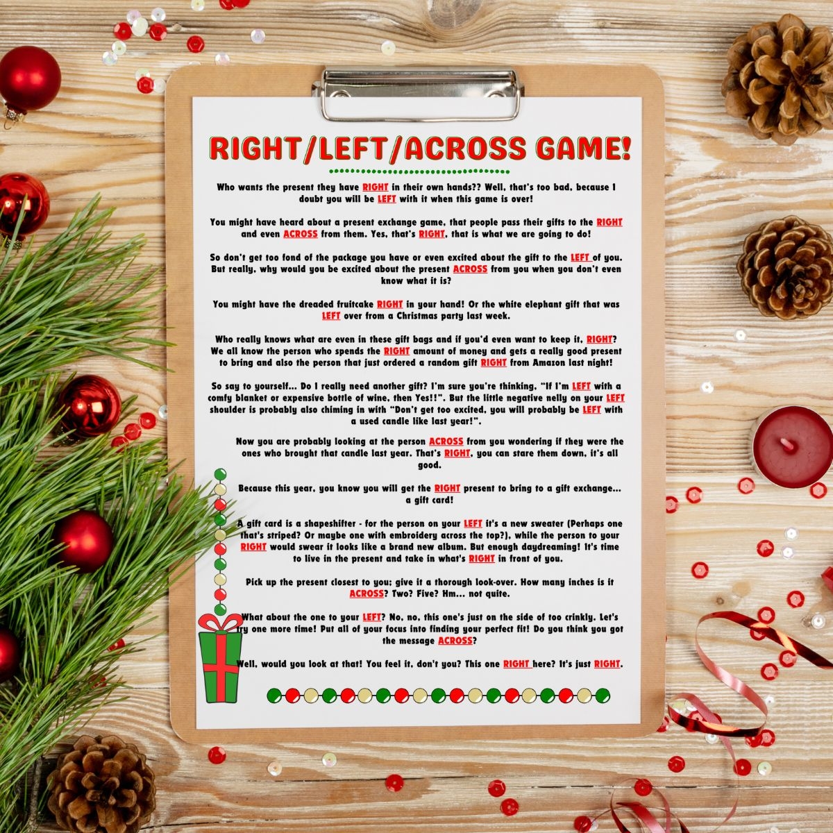 FREE Left Right Across Christmas Game Printable 2 Options Leap Of Faith Crafting