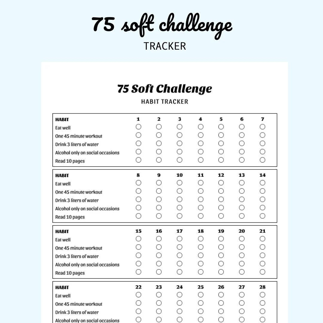 Free Printable 75 Soft Challenge Tracker Printable Study Planner