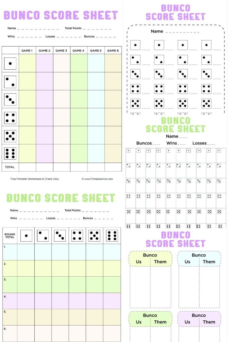 Free Printable Bunco Score Sheets Table Tally Sheet PDF Included 