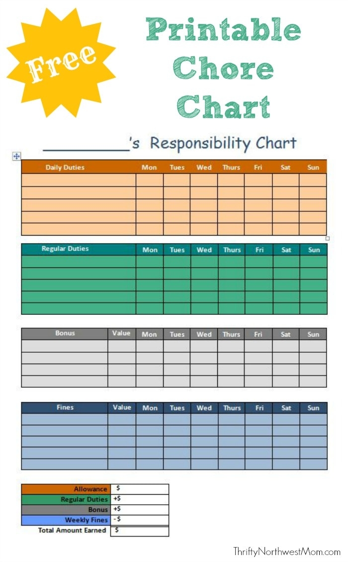 Free Printable Chore Chart For Kids Customize Responsibility Chart