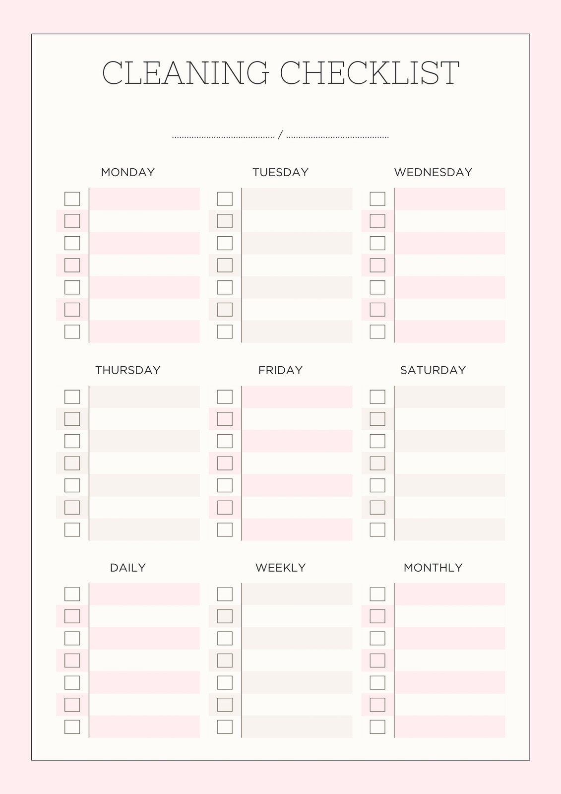 cleaning schedule printable