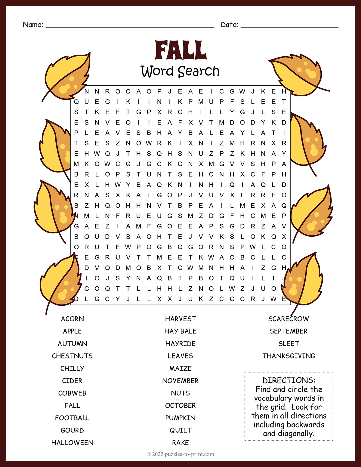 Free Printable Fall Word Search Free Printable Fall Word Search