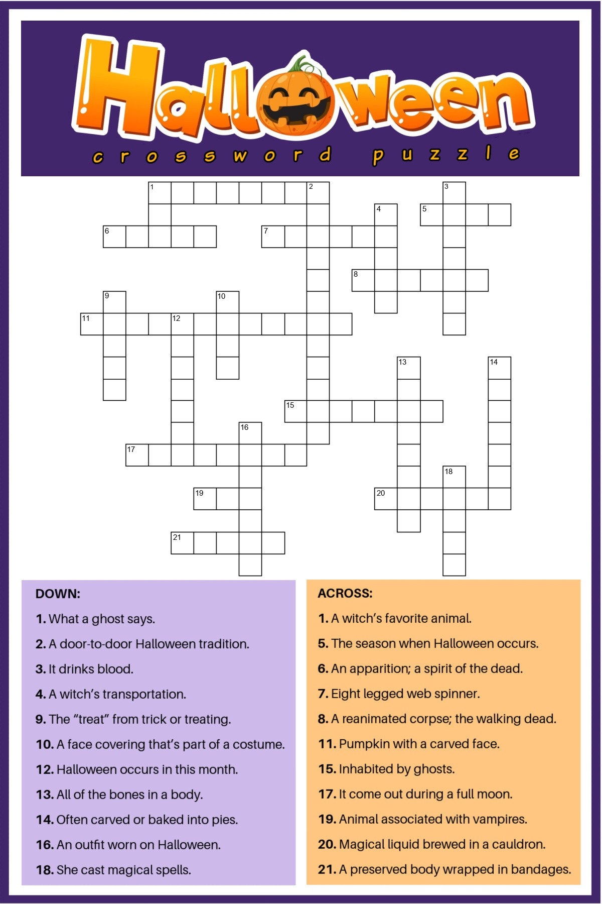 Free Printable Halloween Crossword Puzzle Answer Key Included Free Printable Halloween Crossword Puzzle Answer Key Included