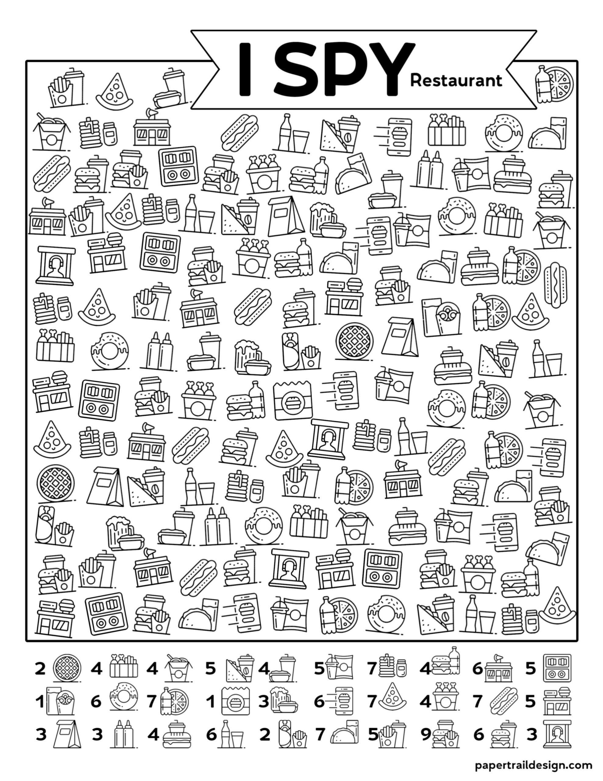 Free Printable I Spy Restaurant Activity Paper Trail Design