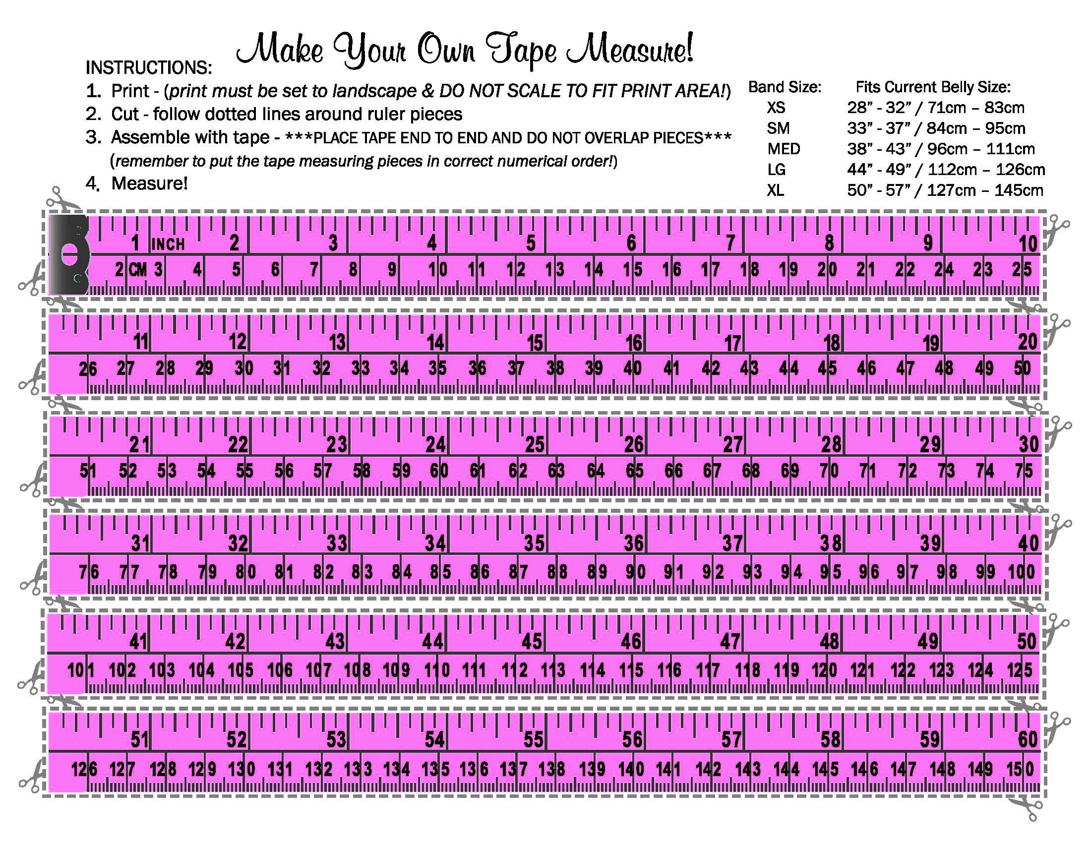 Free Printable Inch To Cm Tape Measure