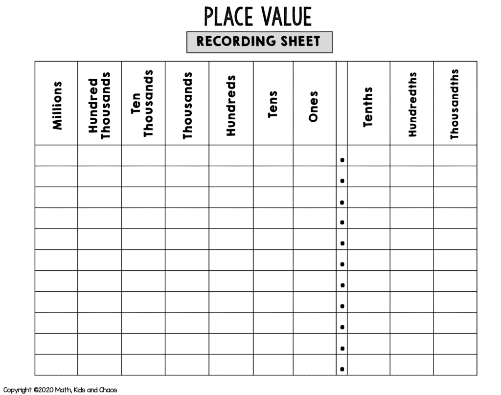 free printable place value chart free printable place value chart