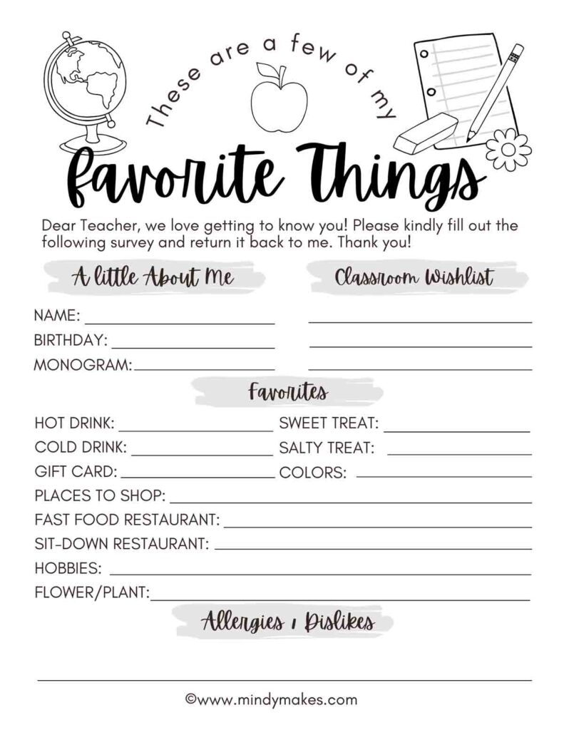 my favorite things list printable