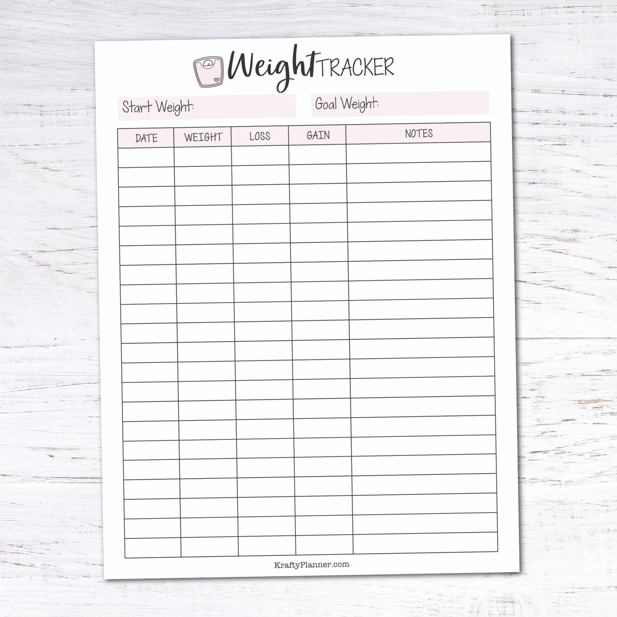 weight loss tracker printable