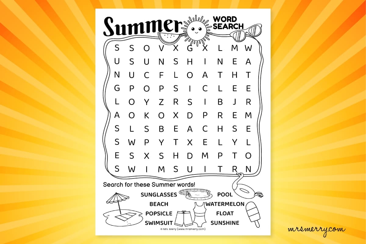 summertime word search printables