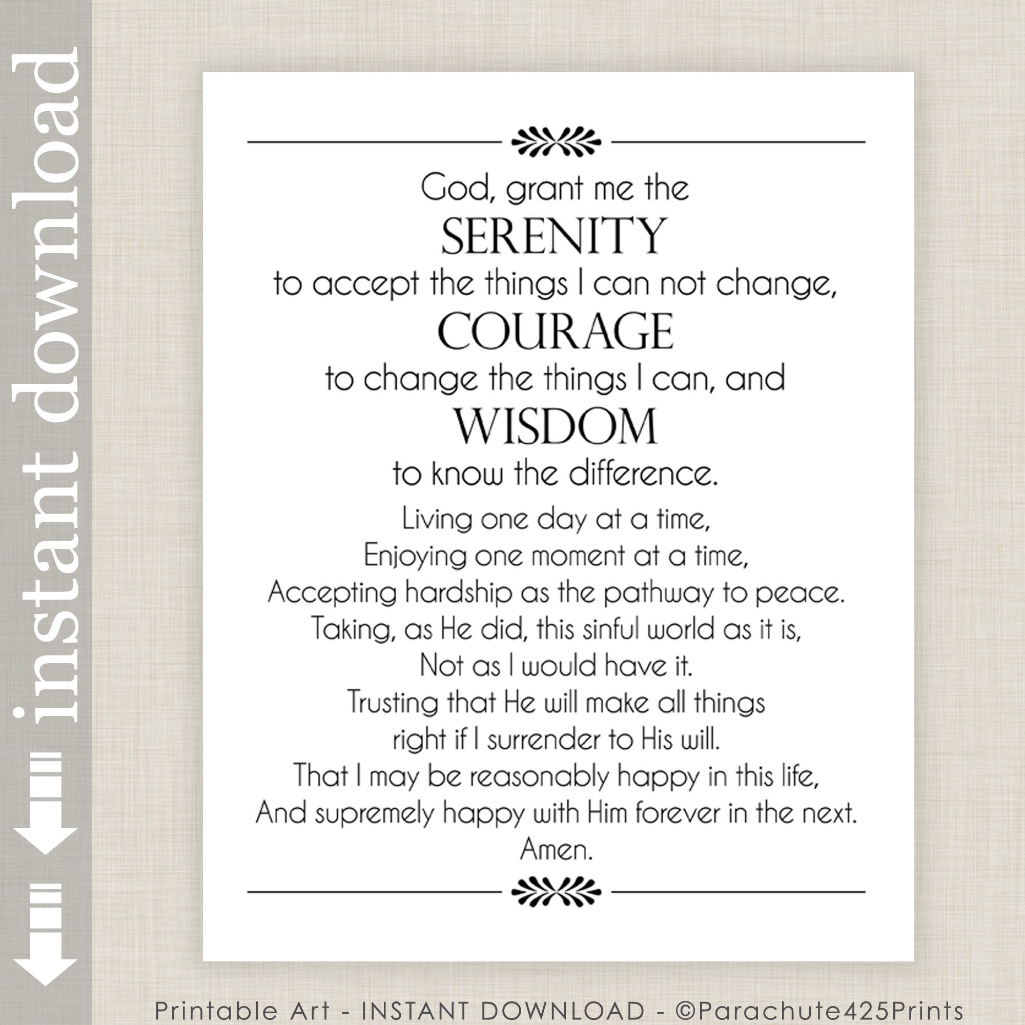 Full Serenity Prayer Printable Wall Art Inspirational Quote For AA Support Etsy Norway