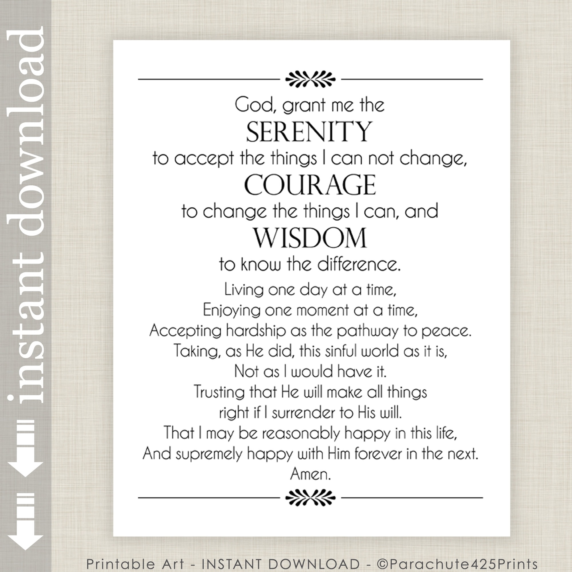 Full Serenity Prayer Printable Wall Art Inspirational Quote For AA Support Etsy Norway Full Serenity Prayer Printable Wall Art Inspirational Quote For AA Support Etsy Norway