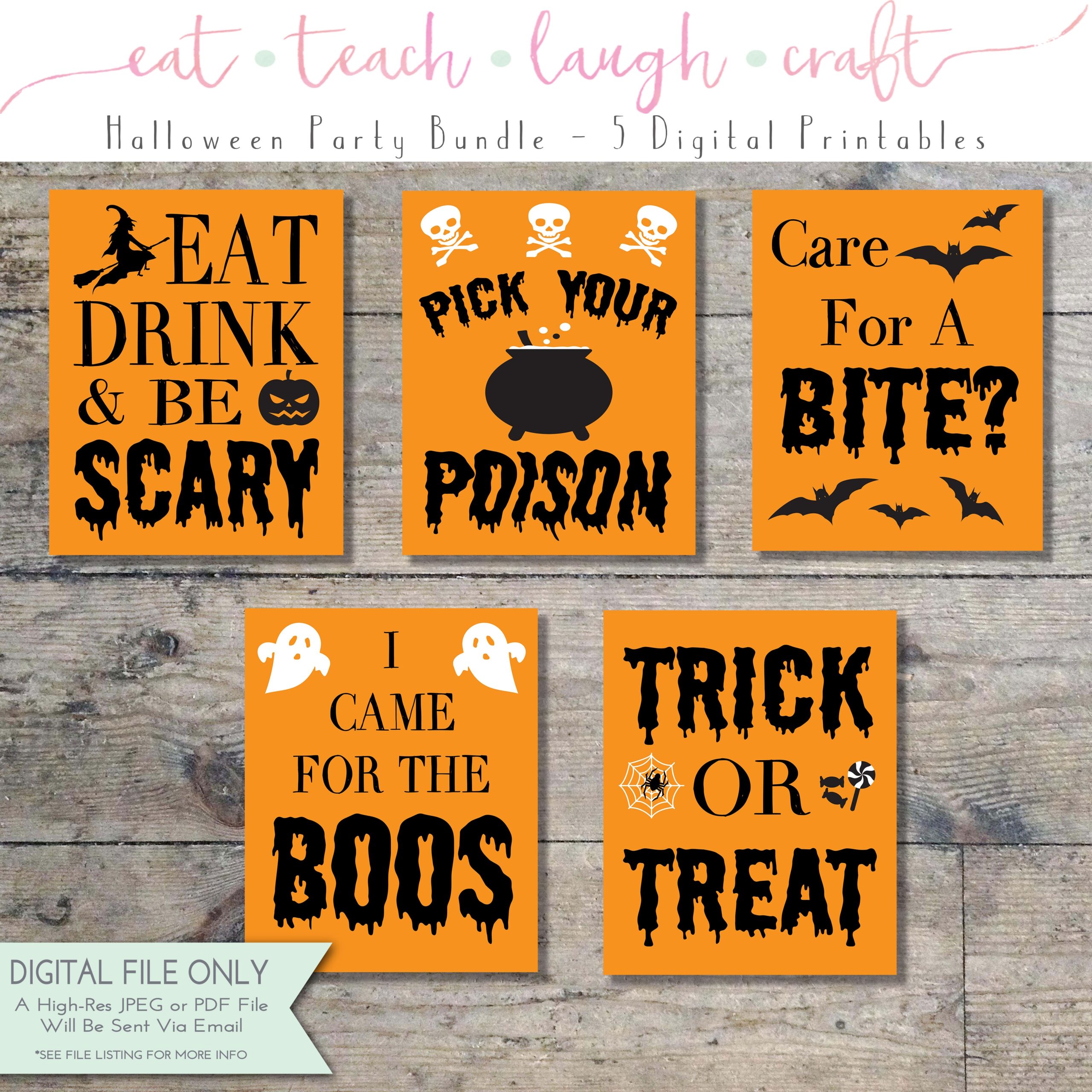 Halloween Party Decor Set Of 5 Printables Instant Digital Download 8x10 Eat Teach Laugh Craft Halloween Party Decor Set Of 5 Printables Instant Digital Download 8x10 Eat Teach Laugh Craft