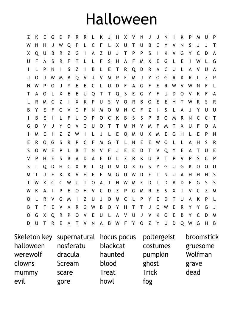 halloween search a word puzzle printable