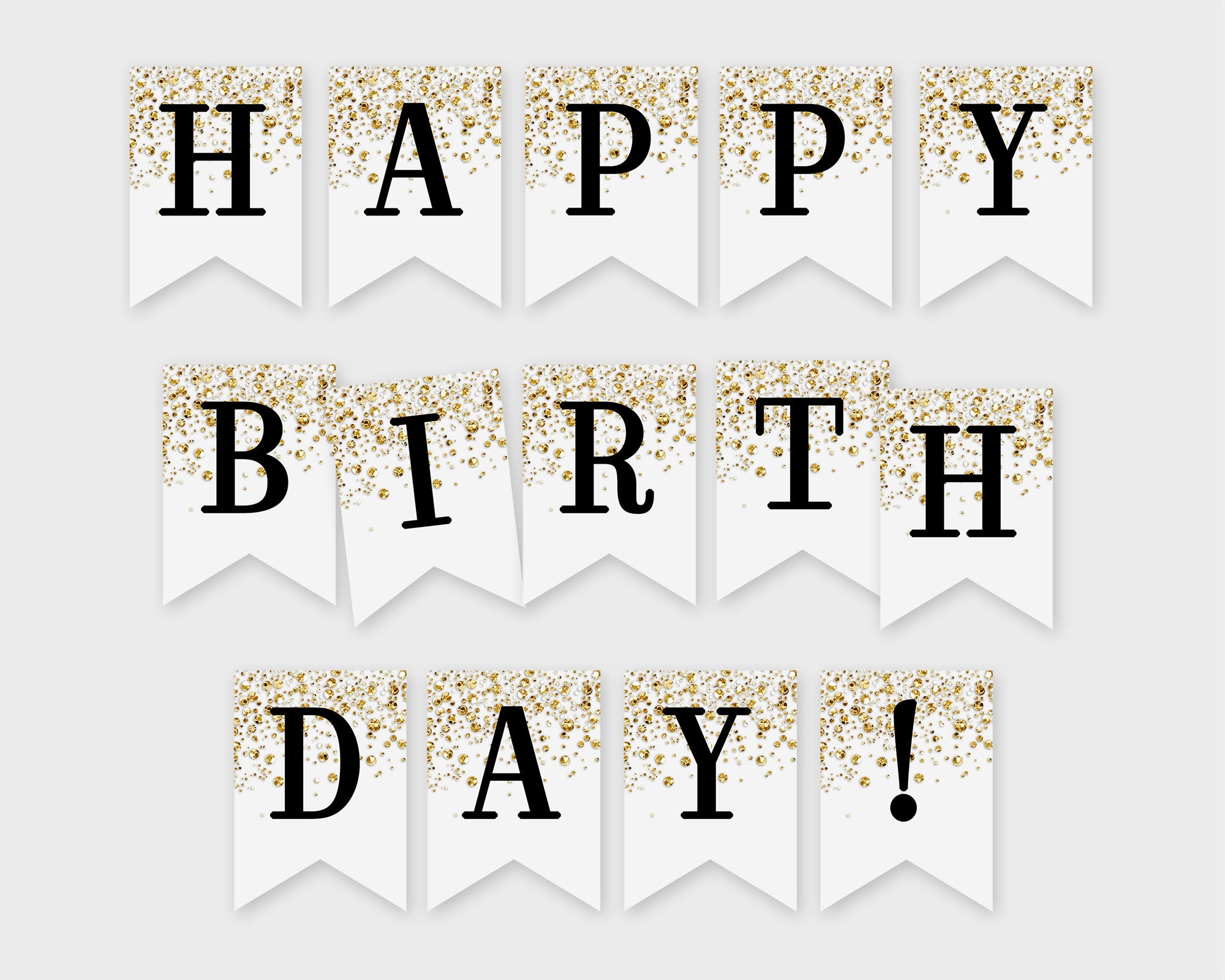 Happy Birthday Printable Banner Gold Confetti Glitters Printable PDF DIY Print Instant Download 4CG Etsy