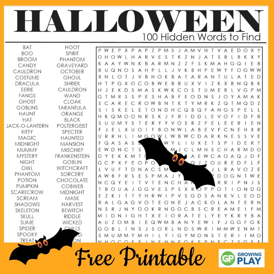 free printable halloween word search