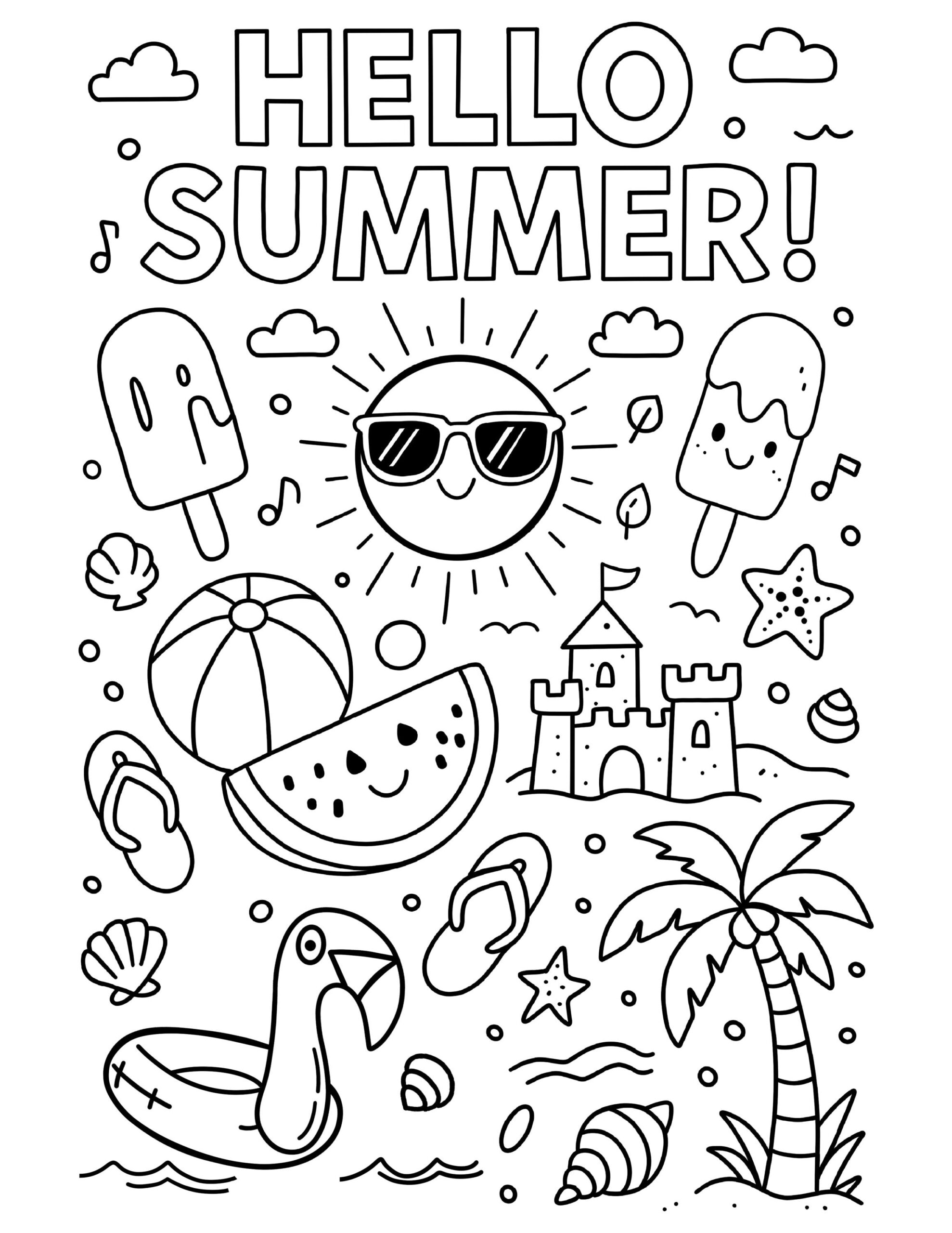 Hello Summer Coloring Page Fun Summer Doodles printable PNG Etsy