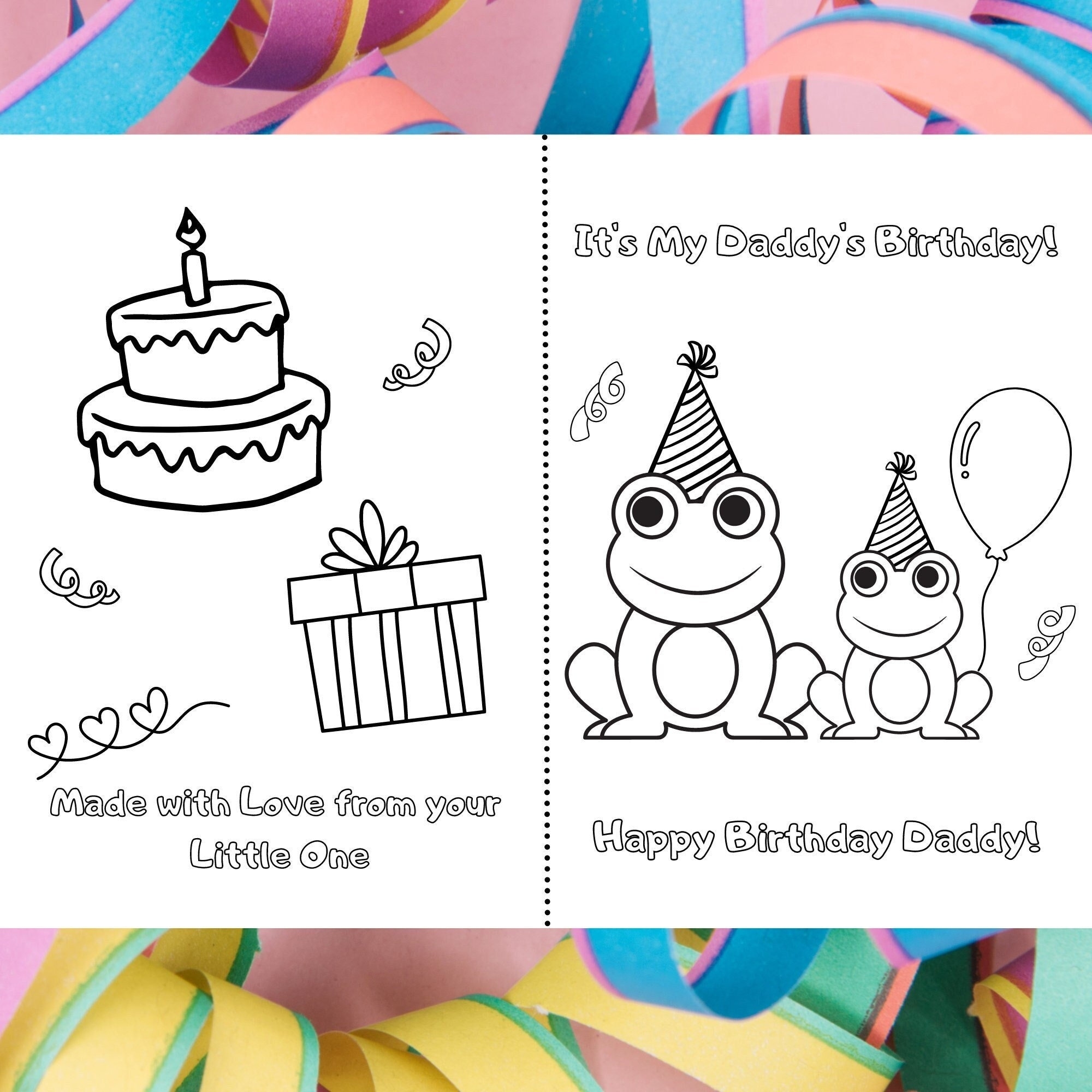 It s My Daddy s Birthday Printable Foldable Kid Birthday Card To Color Dad Son Or Daughter Frogs Etsy