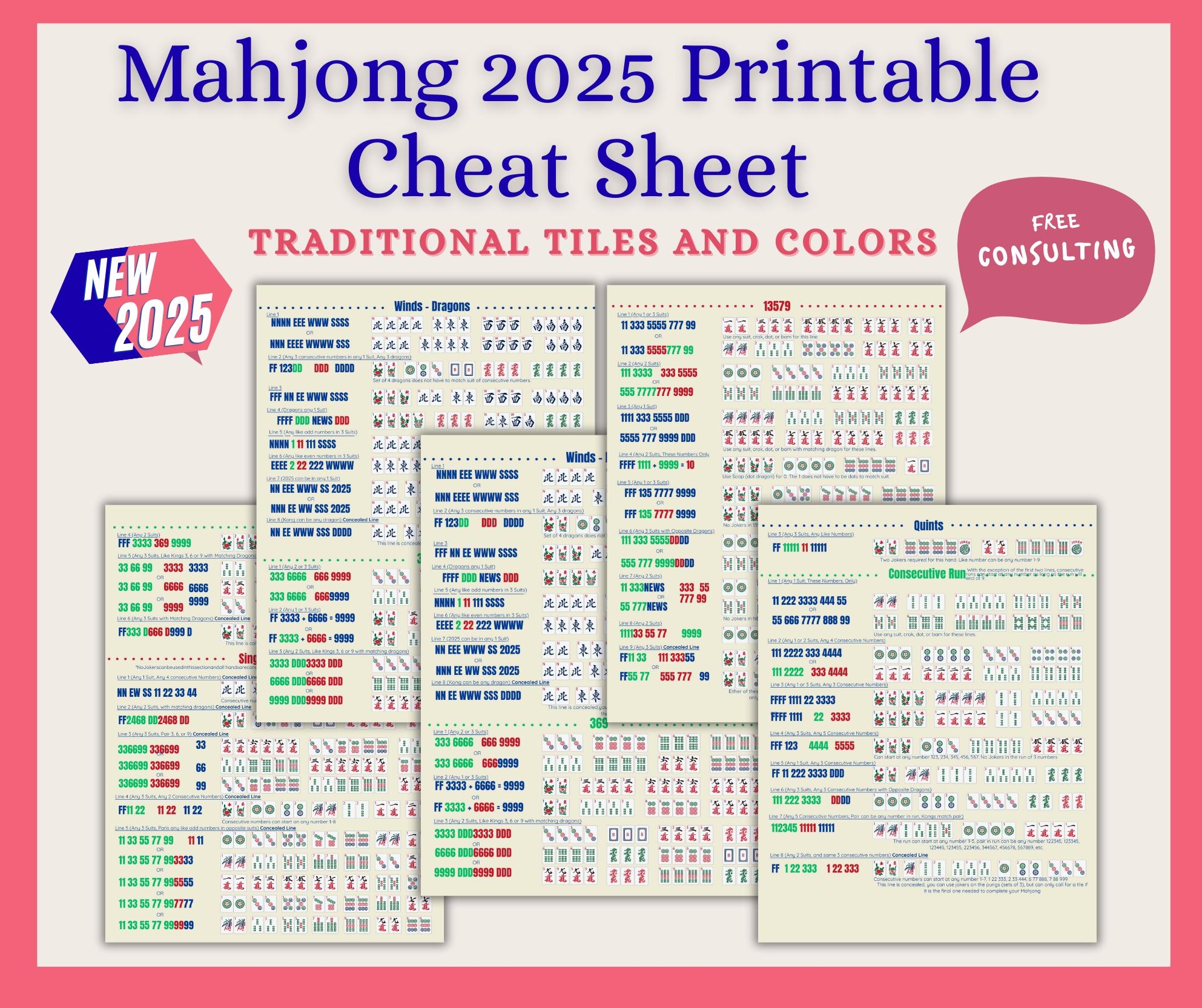 Mahjong 2025 Printable Cheat Sheet NMJL Card 2025 Hands Guide Beginner friendly Mahjong Help American Mahjong Reference Mahjong Lovers Etsy Ireland