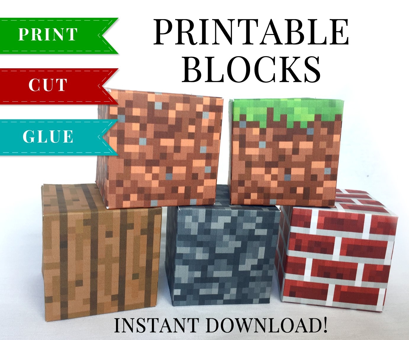 Minecraft Printable Papercraft Blocks SET 1 Minecraft Birthday Party Supplies Minecraft Printable Papercraft Blocks SET 1 Minecraft Birthday Party Supplies