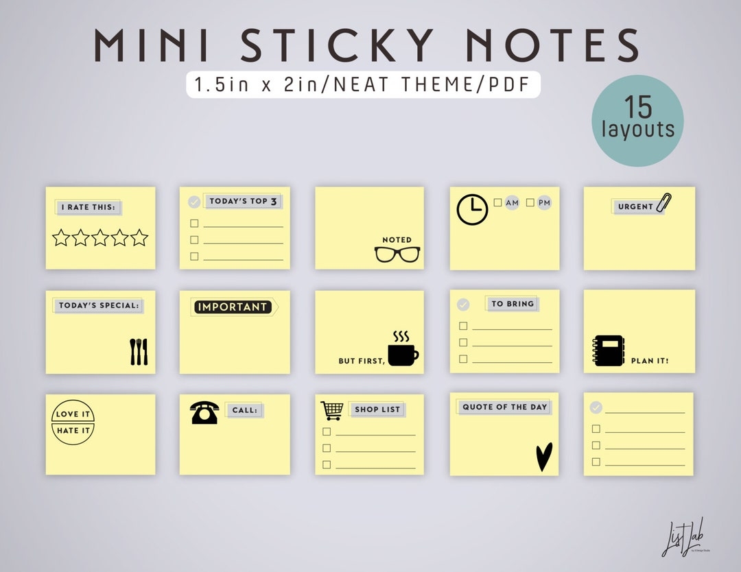 MINI STICKY Notes Printable PDF Fits 1 5in By 2in Notepads Etsy