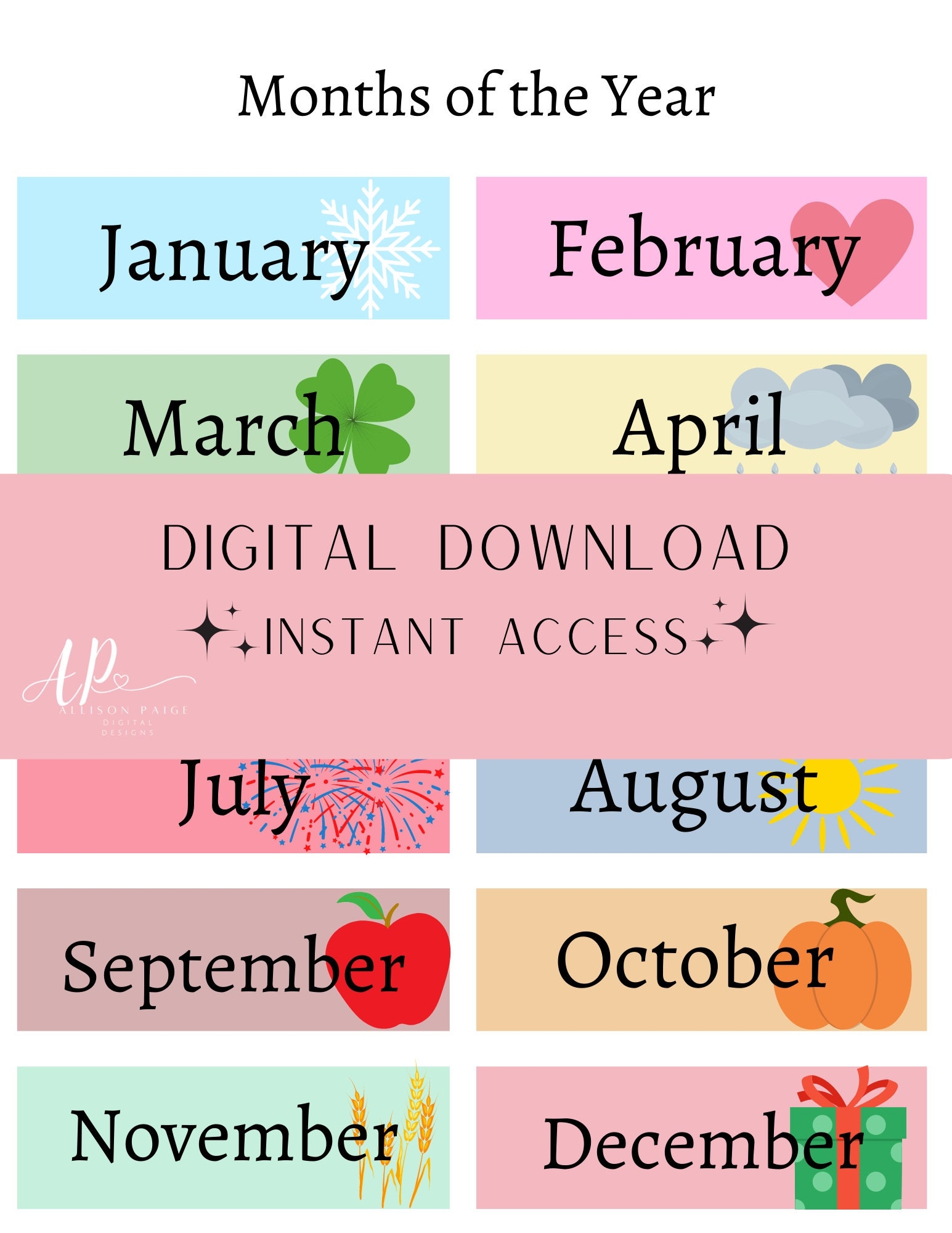 Months Of The Year Digital Download Printable Etsy