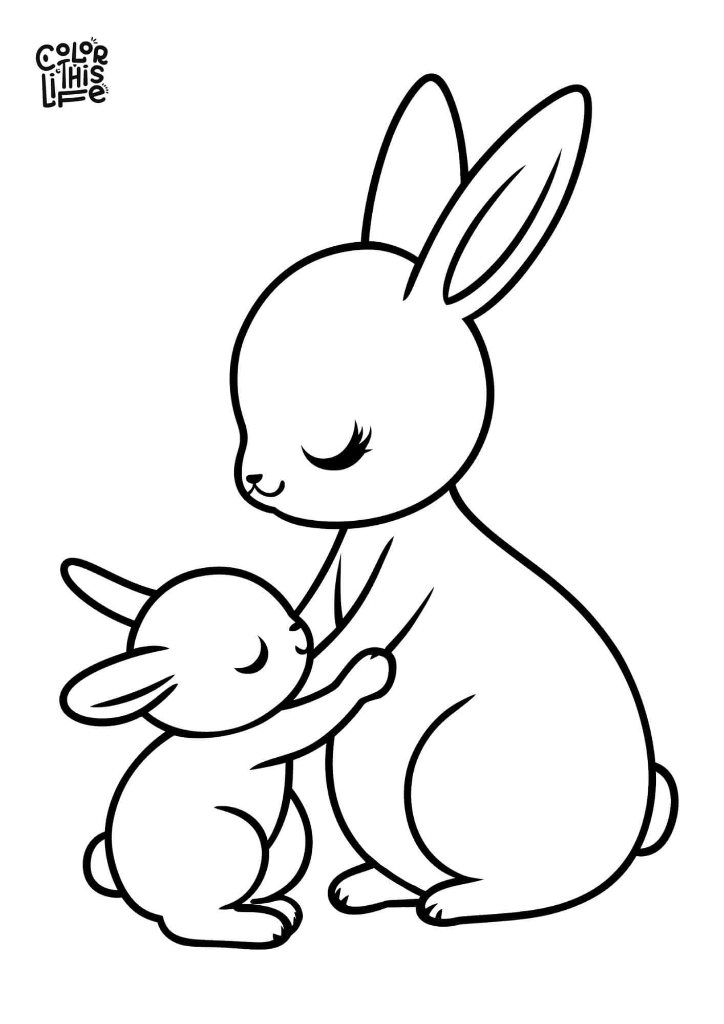 Mother And Baby Bunny Printable Coloring Page Color This Life