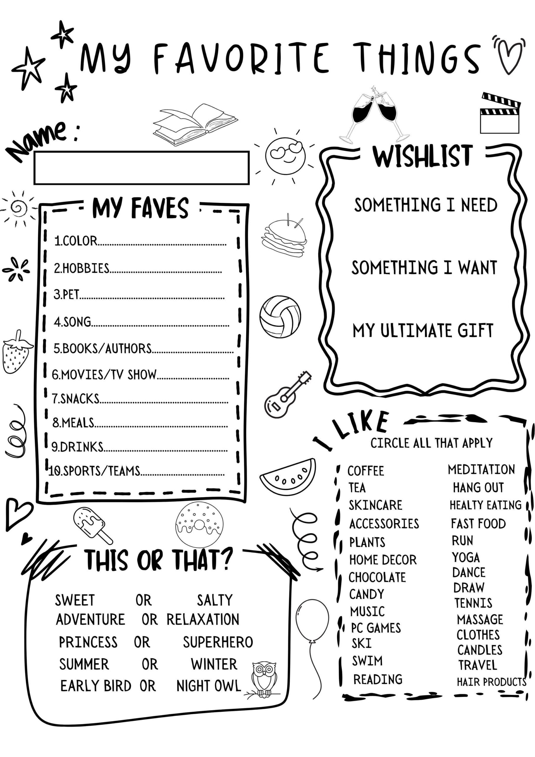 My Favorite Things List Free Printable Shop On Pinterest