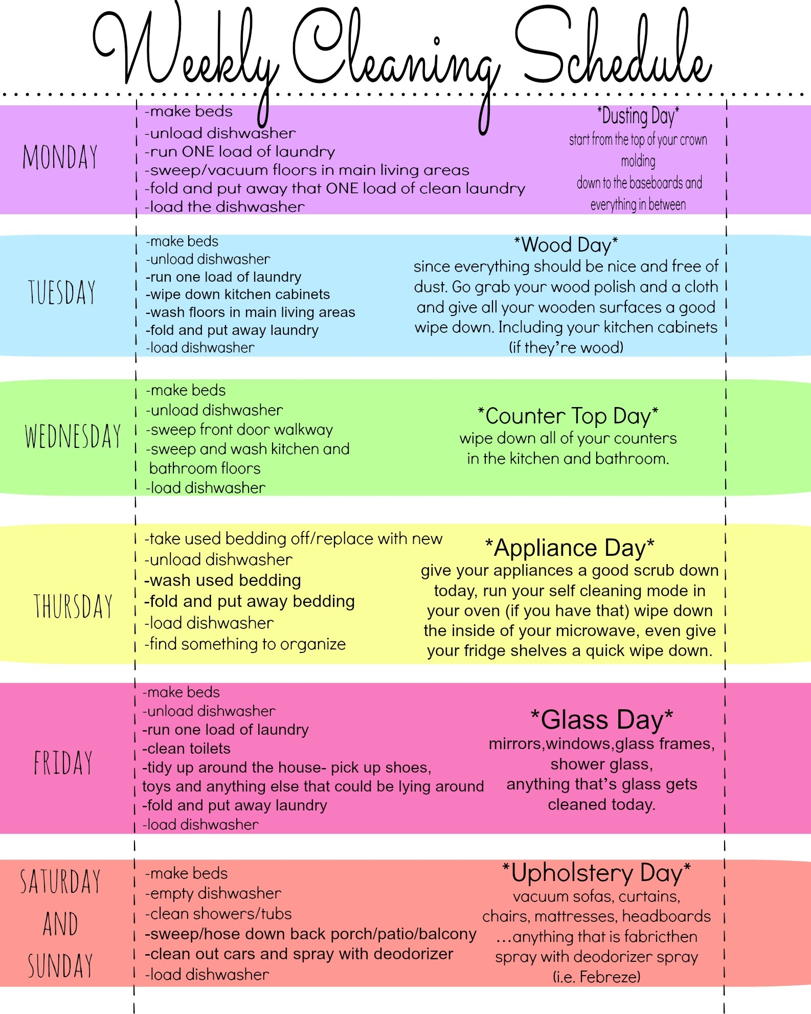 printable weekly cleaning schedule