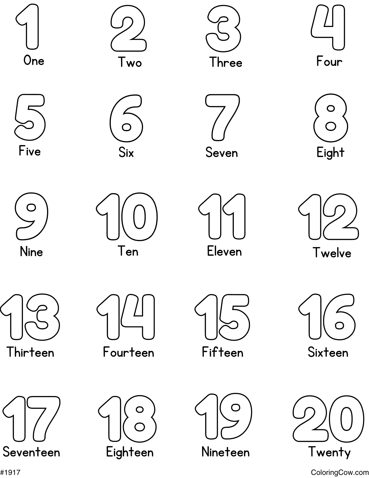 Numbers 1 20 Coloring Page Numbers 1 20 Coloring Page