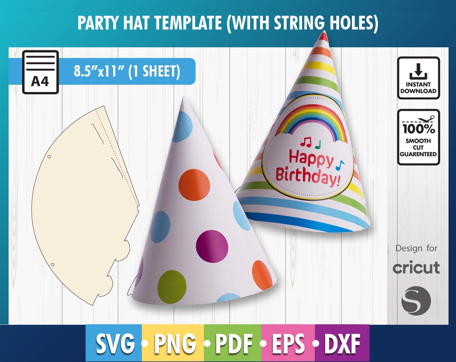 Party Hat Template Party Decorations Paper Hat Template Party Favors Birthday Hat Template 8 5x11 Sheet Cut File Printable Etsy