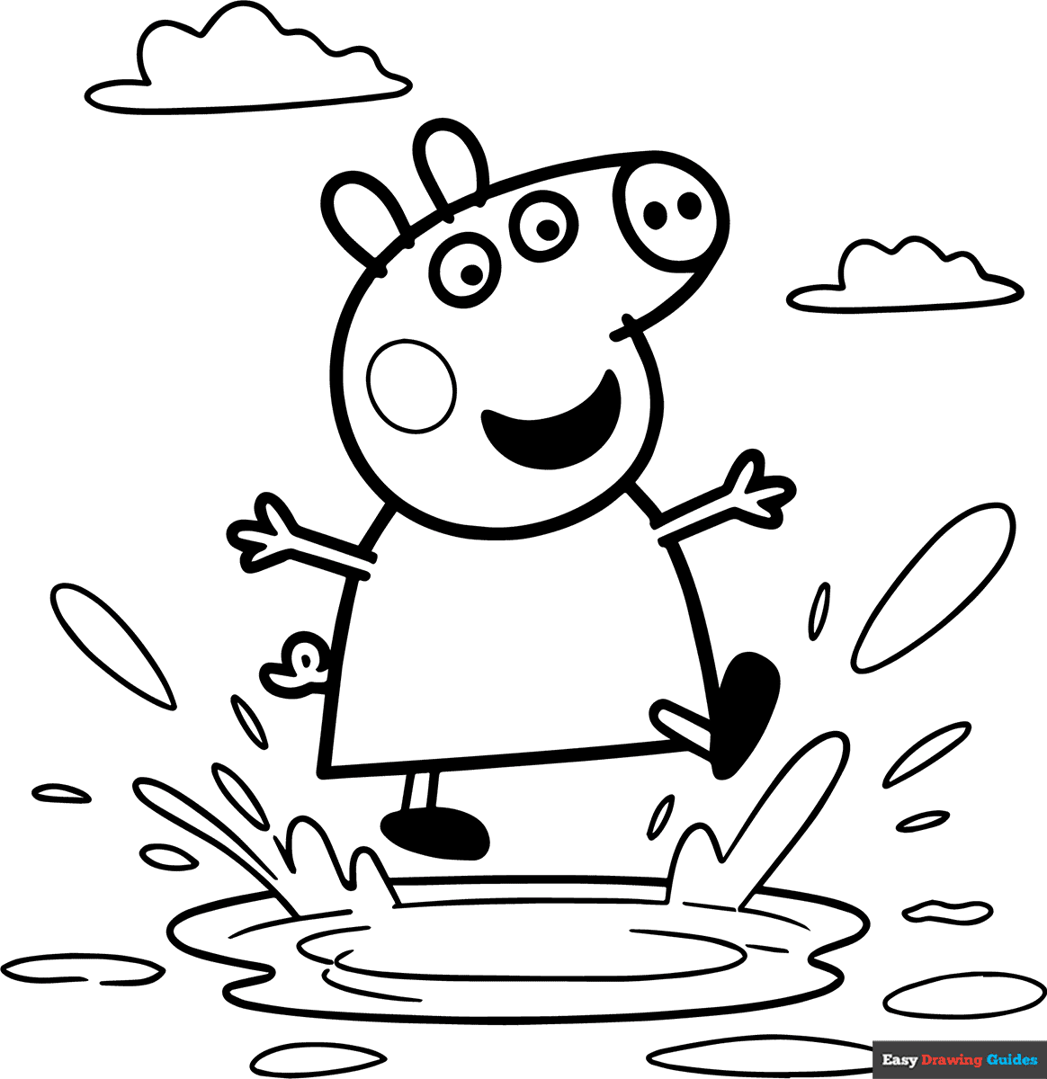 Peppa Pig Jumping In A Puddle Coloring Page Easy Drawing Guides