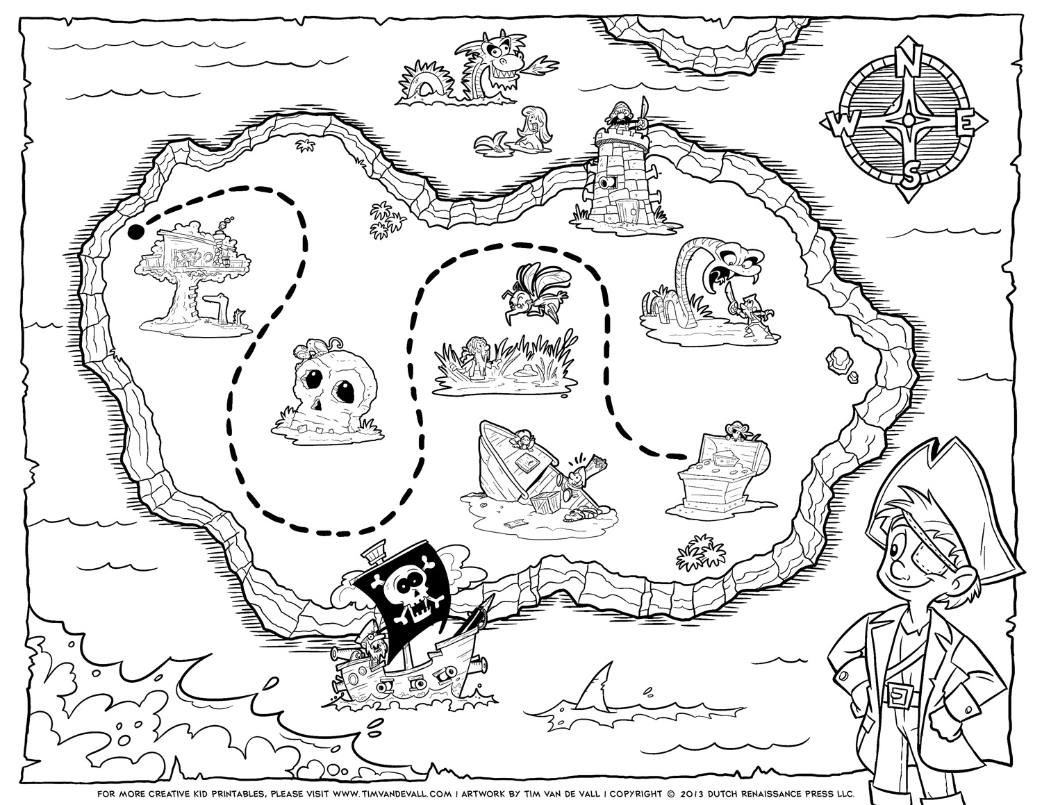 Pirate Treasure Map Coloring Page Tim s Printables