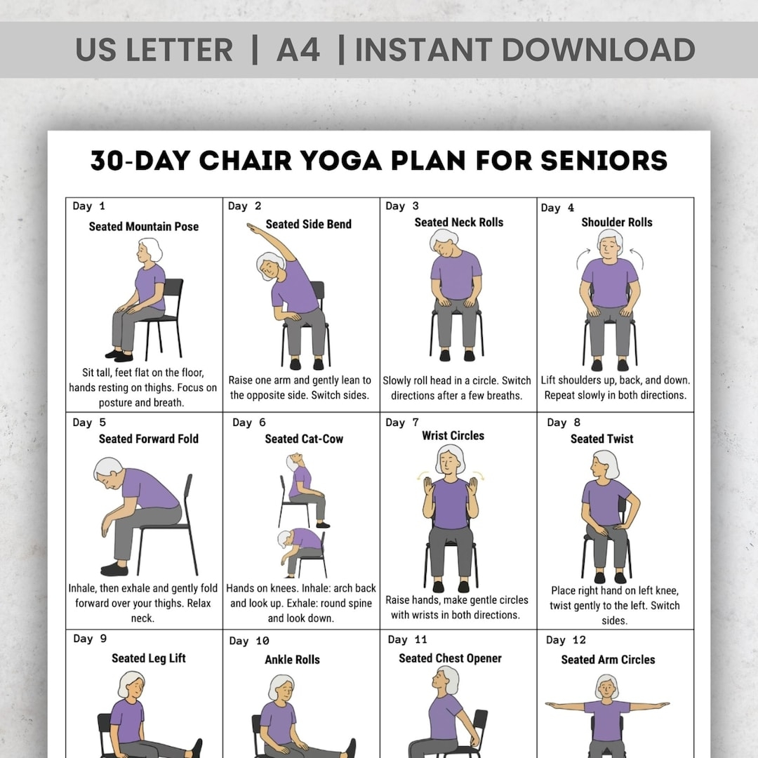 Printable Chair Exercises For Seniors 30 Day Chair Yoga For Seniors Challenge Chair Exercise Guide