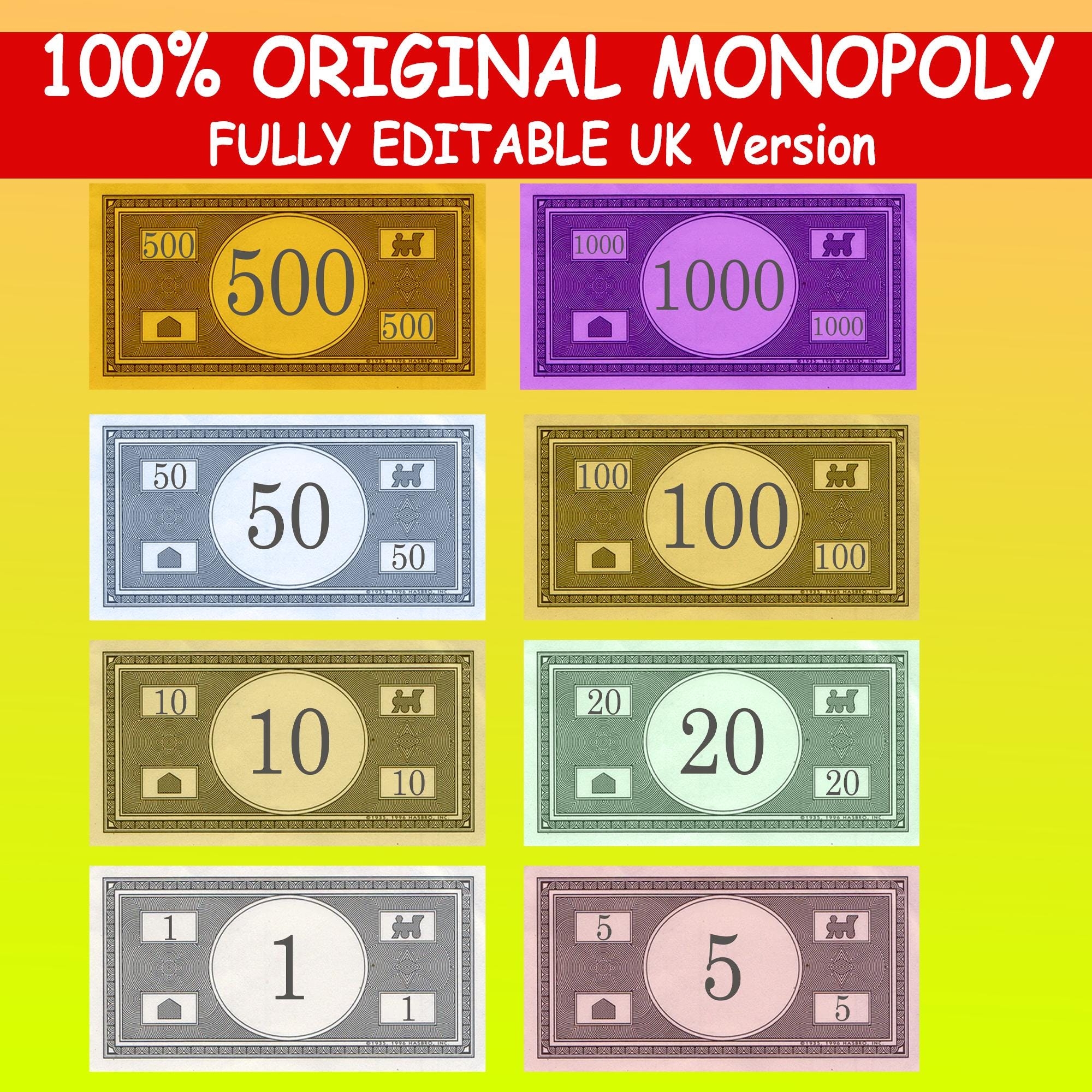 Printable Editable Monopoly Money PNG PSD Instant Download High quality Design For Unlimited Printing Perfect For Game Nights Projects Etsy