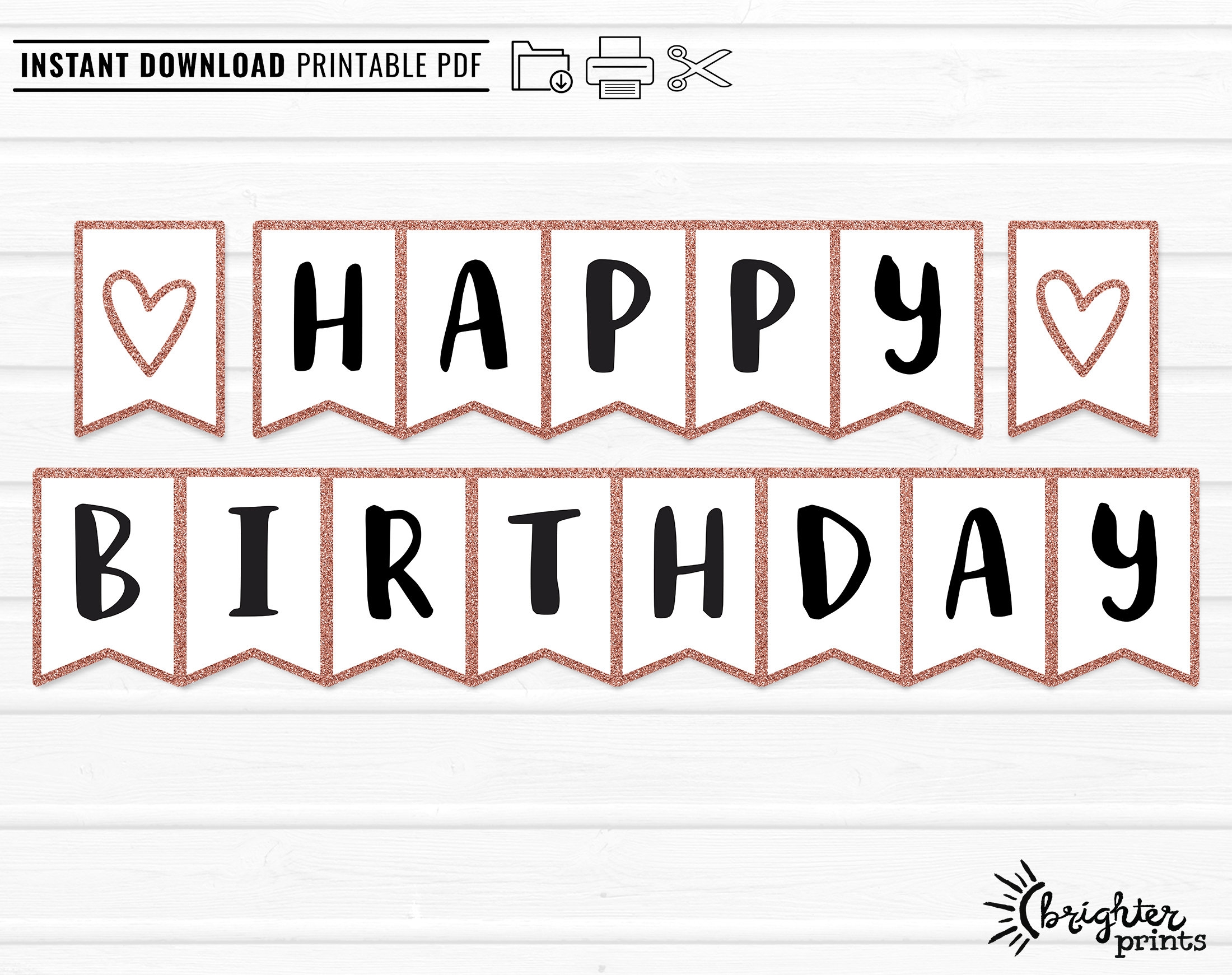 Printable Happy Birthday Banner INSTANT DOWNLOAD DIY Rose Gold Bday Party Decor Etsy