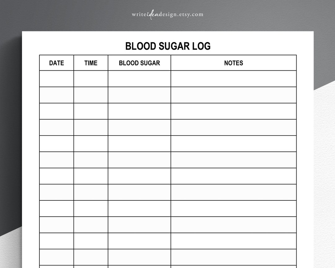 Printable Large Print Blood Sugar Log Blood Sugar Tracker Diabetes Tracker PDF Format US Letter Size Etsy