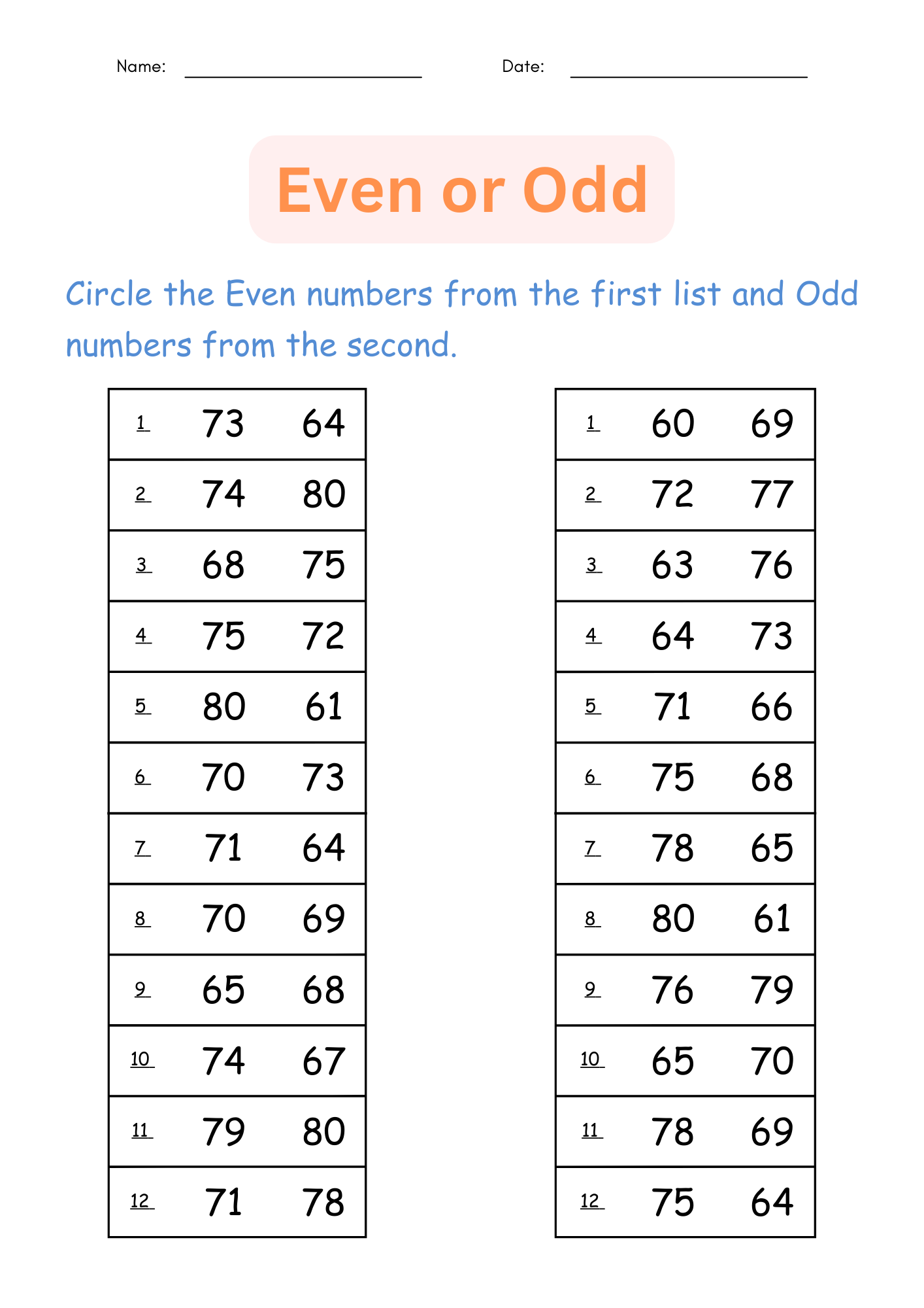even and odd printable even and odd printable
