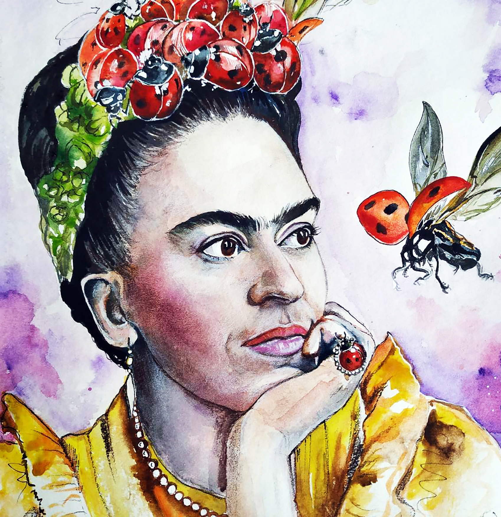 Printable Portrait Of Frida Kahlo With A Wreath From Ladybug Printable Portrait Of Frida Kahlo With A Wreath From Ladybug