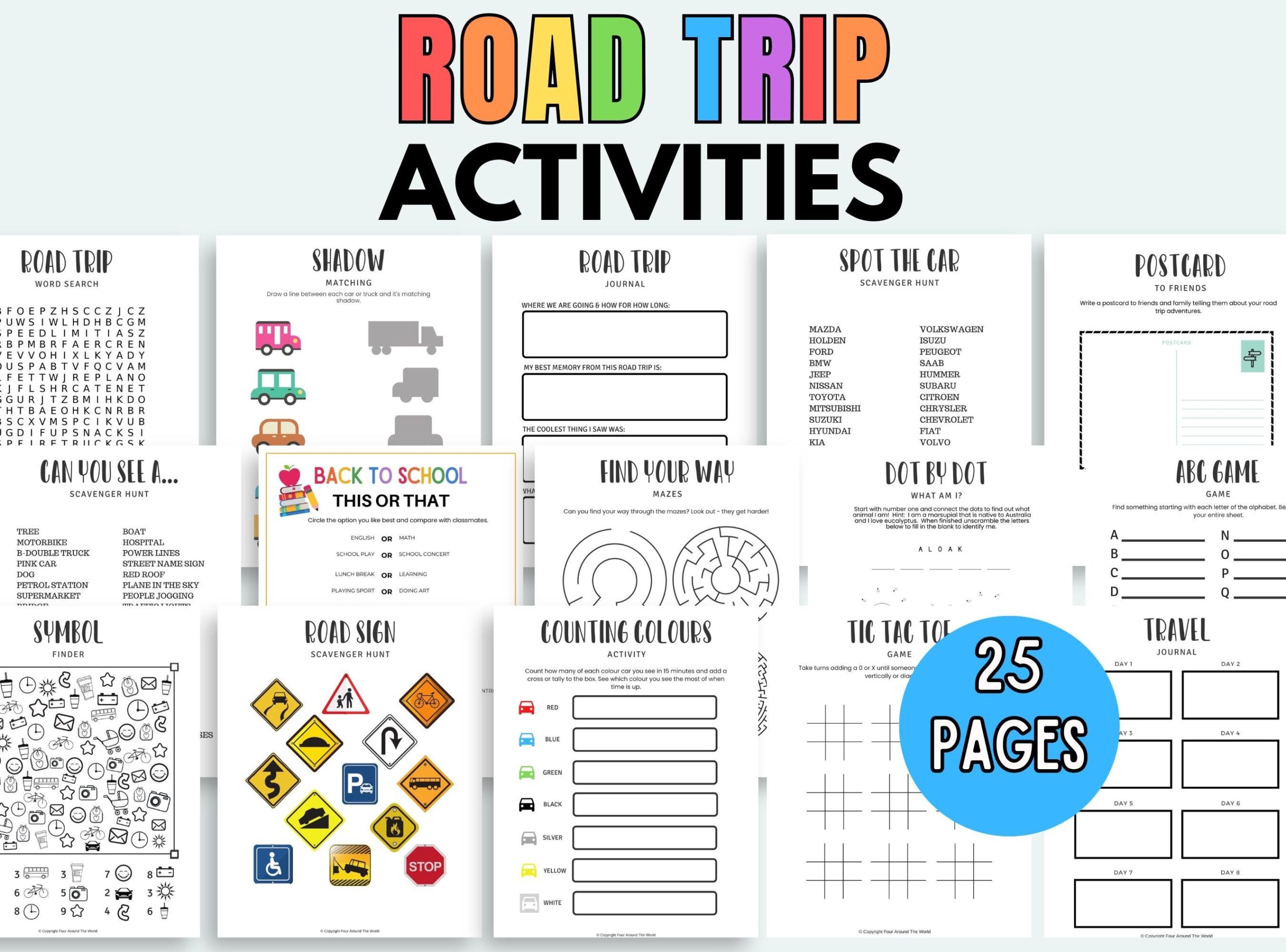Printable Road Trip Games Printable Travel Games Road Trip Activities Printable Travel Games Set For Road Trips Car Games For Kids Etsy