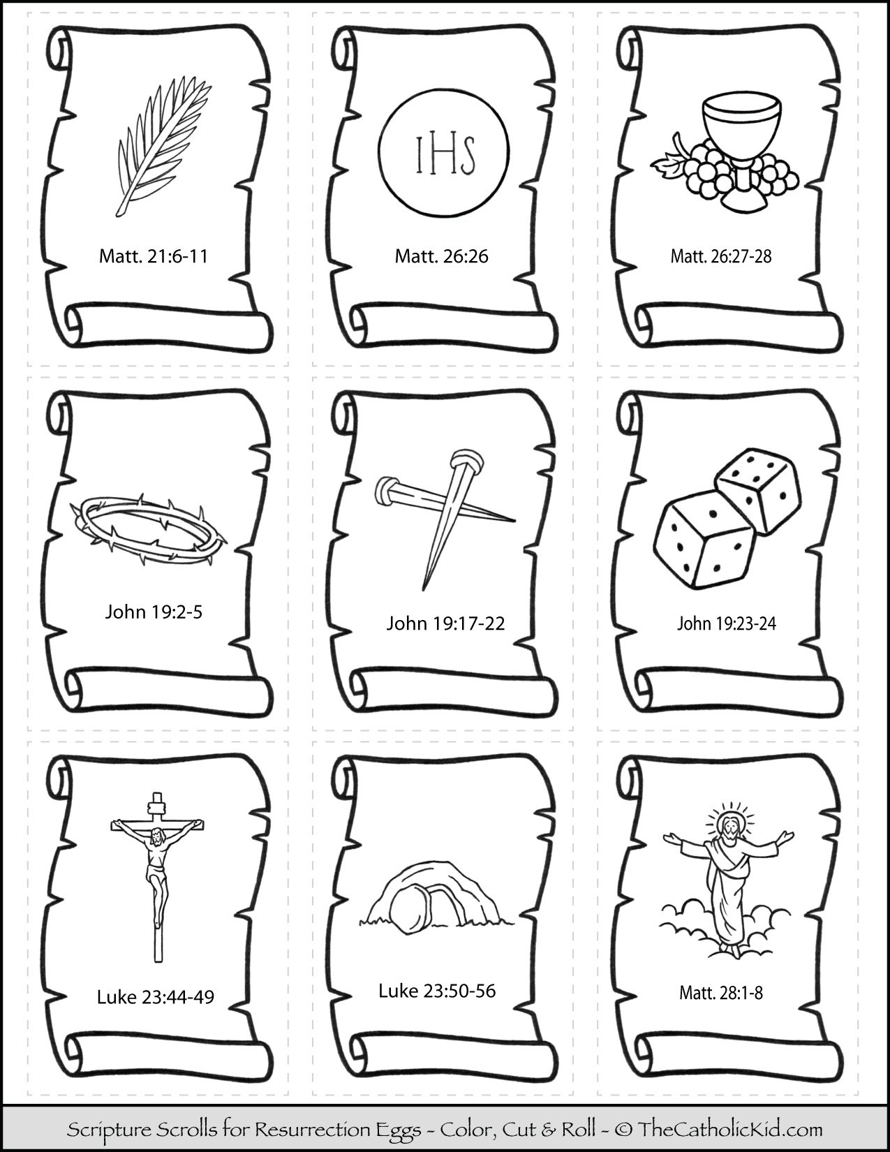 Resurrection Eggs Scripture Verse Cut Outs Printable Scrolls TheCatholicKid