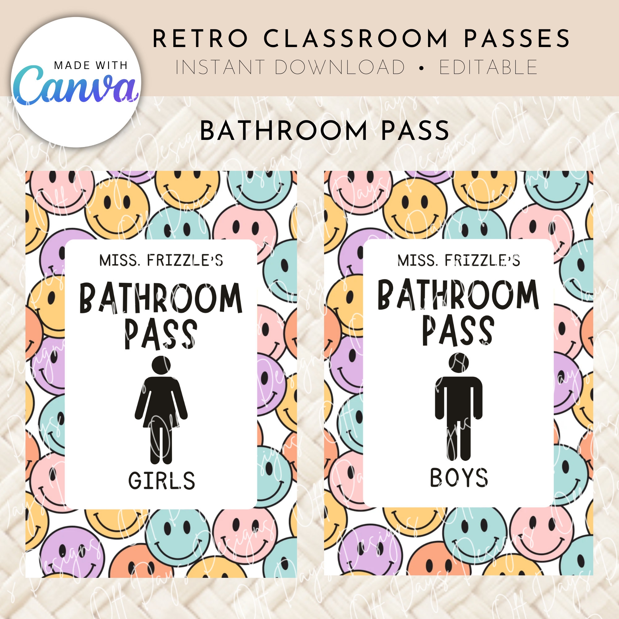 Retro Theme Classroom Bathroom hall Passes For Teachers Canva Editable Template DIGITAL Customizable Printable Etsy Israel Retro Theme Classroom Bathroom hall Passes For Teachers Canva Editable Template DIGITAL Customizable Printable Etsy Israel
