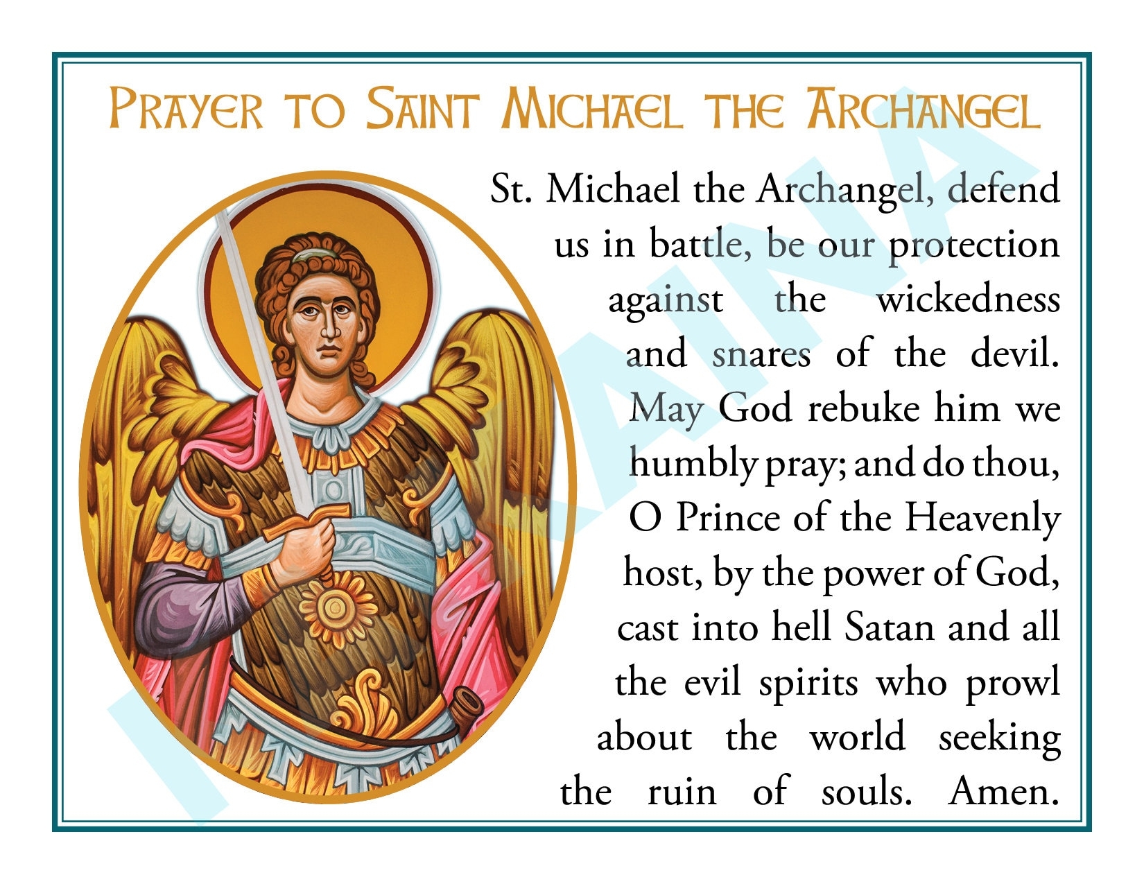 Saint Michael Archangel Prayer Cards 4 Up Catholic Art Printable digital Download Etsy Sweden