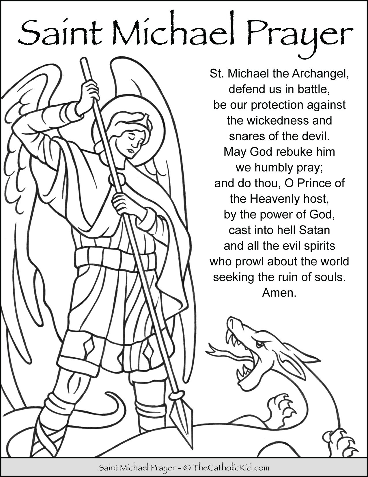 Saint Michael Prayer Coloring Page TheCatholicKid