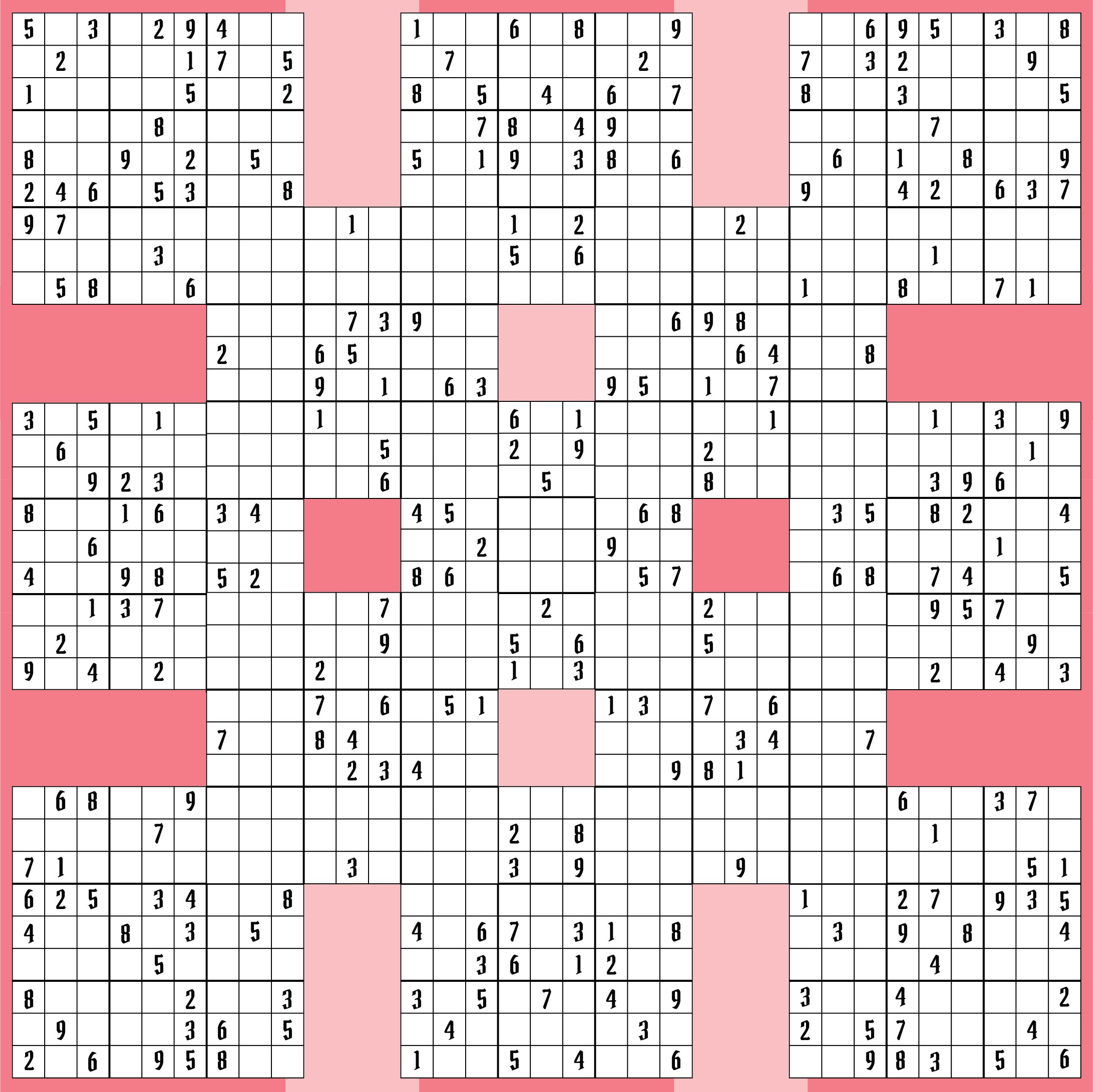 Samurai Sudoku Grid 10 Free PDF Printables Printablee